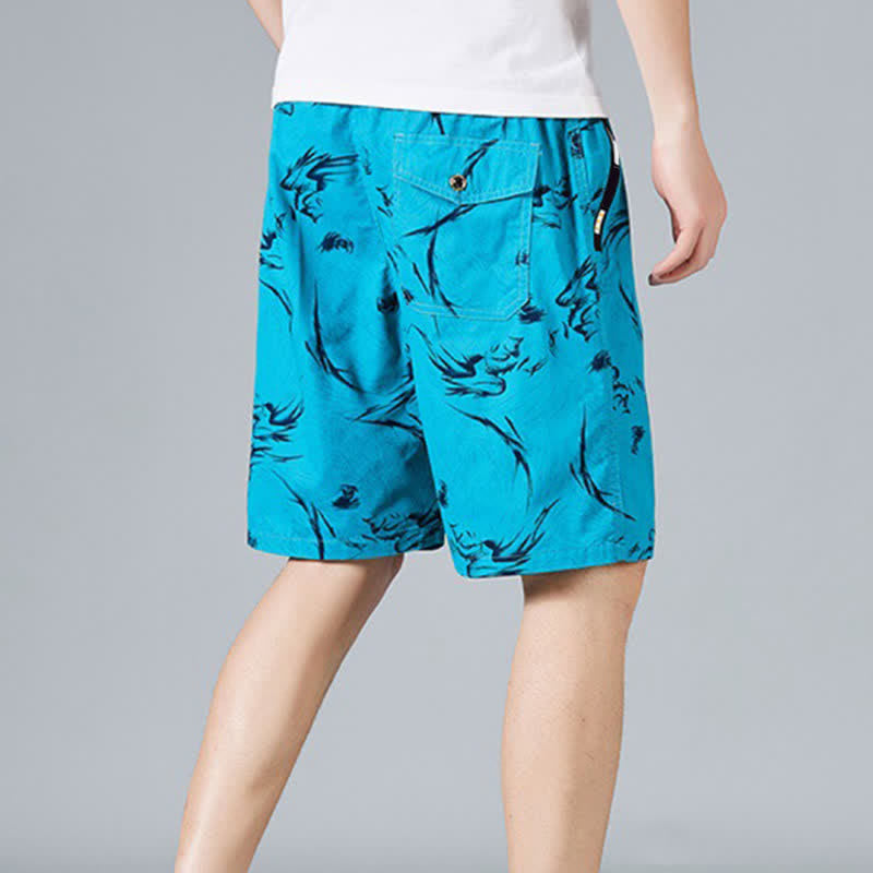 Nimara Ritual Summer Drawstring Abstract Print Cotton Men's Shorts With Pockets