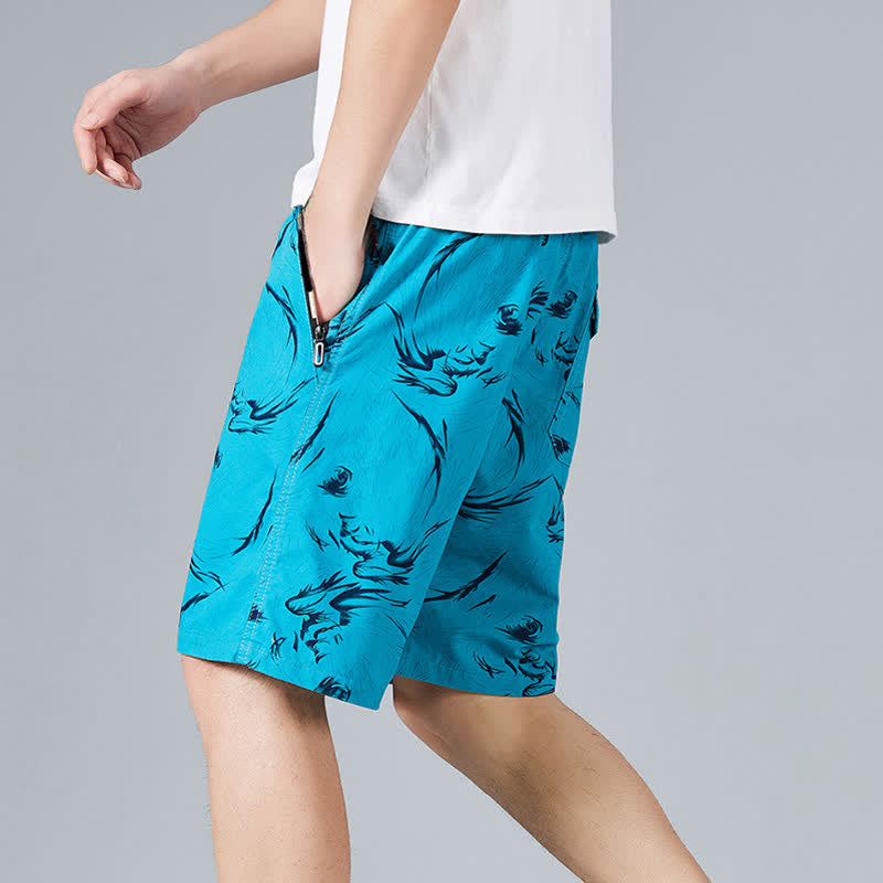 Nimara Ritual Summer Drawstring Abstract Print Cotton Men's Shorts With Pockets