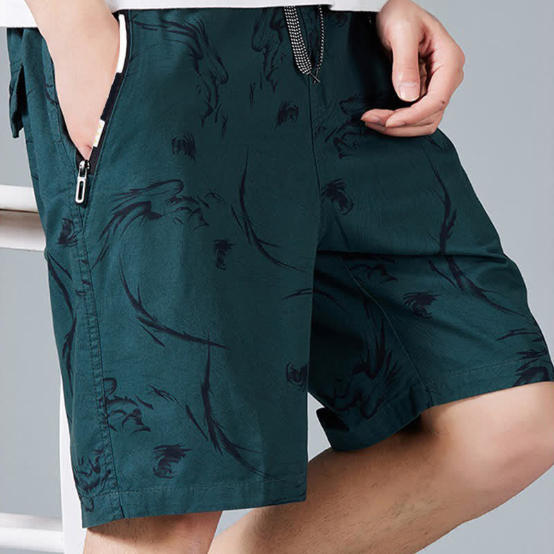 Nimara Ritual Summer Drawstring Abstract Print Cotton Men's Shorts With Pockets