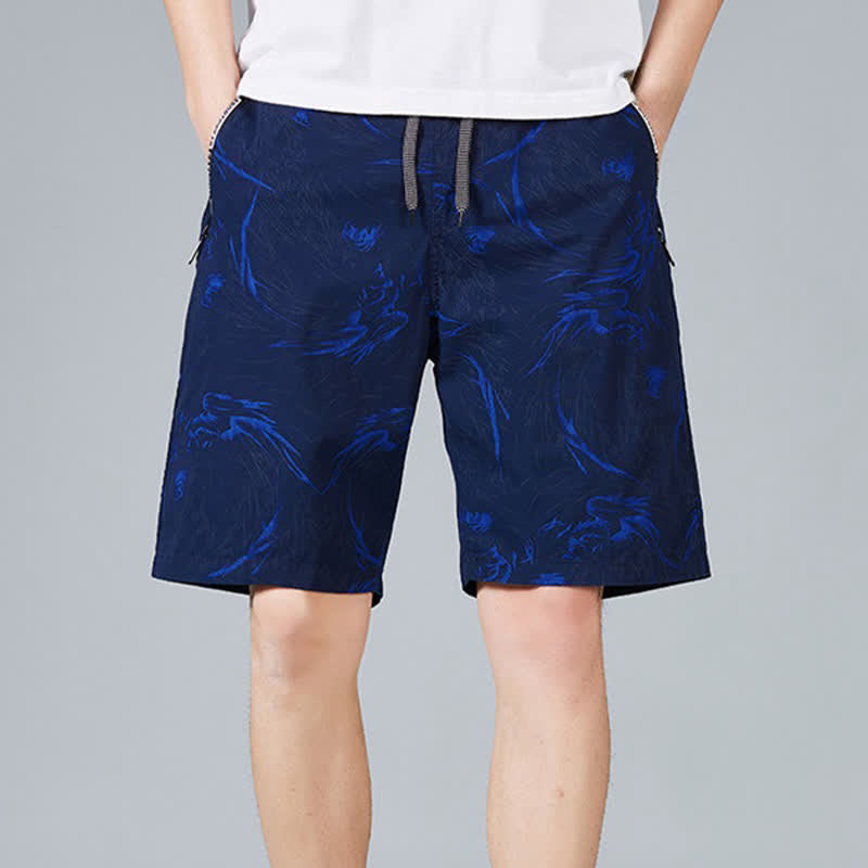Nimara Ritual Summer Drawstring Abstract Print Cotton Men's Shorts With Pockets