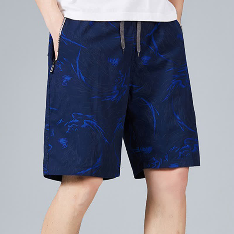 Nimara Ritual Summer Drawstring Abstract Print Cotton Men's Shorts With Pockets