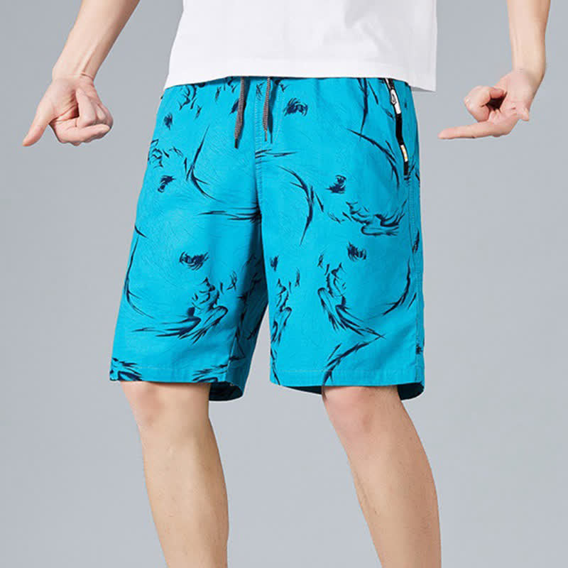 Nimara Ritual Summer Drawstring Abstract Print Cotton Men's Shorts With Pockets