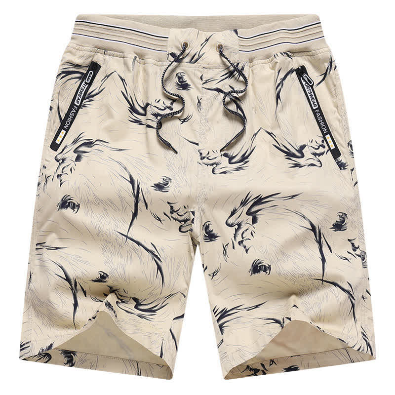 Nimara Ritual Summer Drawstring Abstract Print Cotton Men's Shorts With Pockets