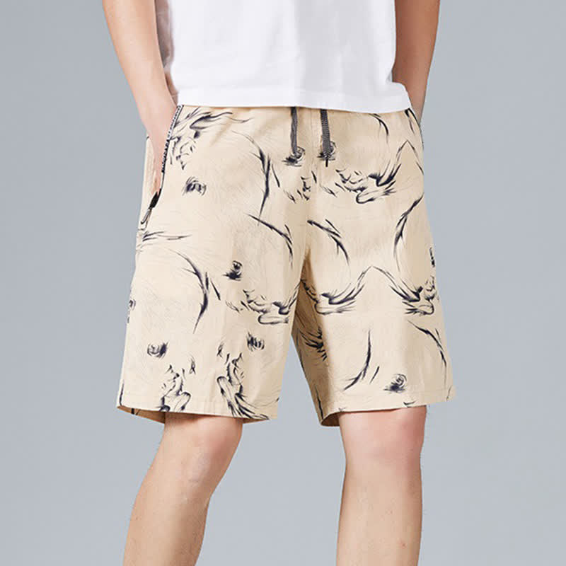 Nimara Ritual Summer Drawstring Abstract Print Cotton Men's Shorts With Pockets