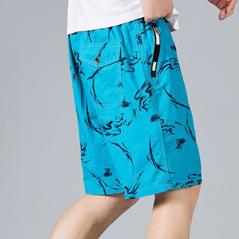 Nimara Ritual Summer Drawstring Abstract Print Cotton Men's Shorts With Pockets