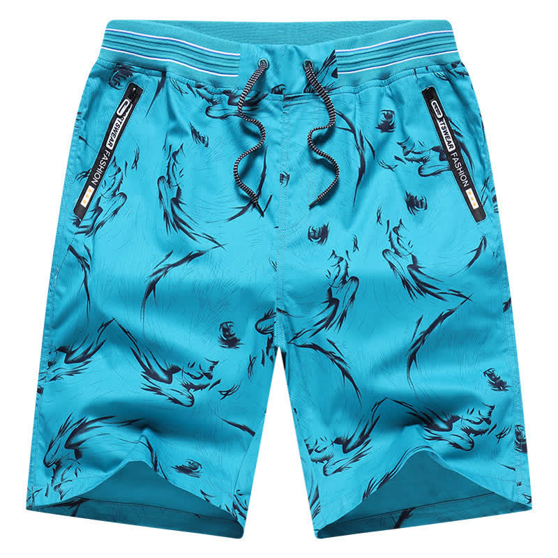 Nimara Ritual Summer Drawstring Abstract Print Cotton Men's Shorts With Pockets
