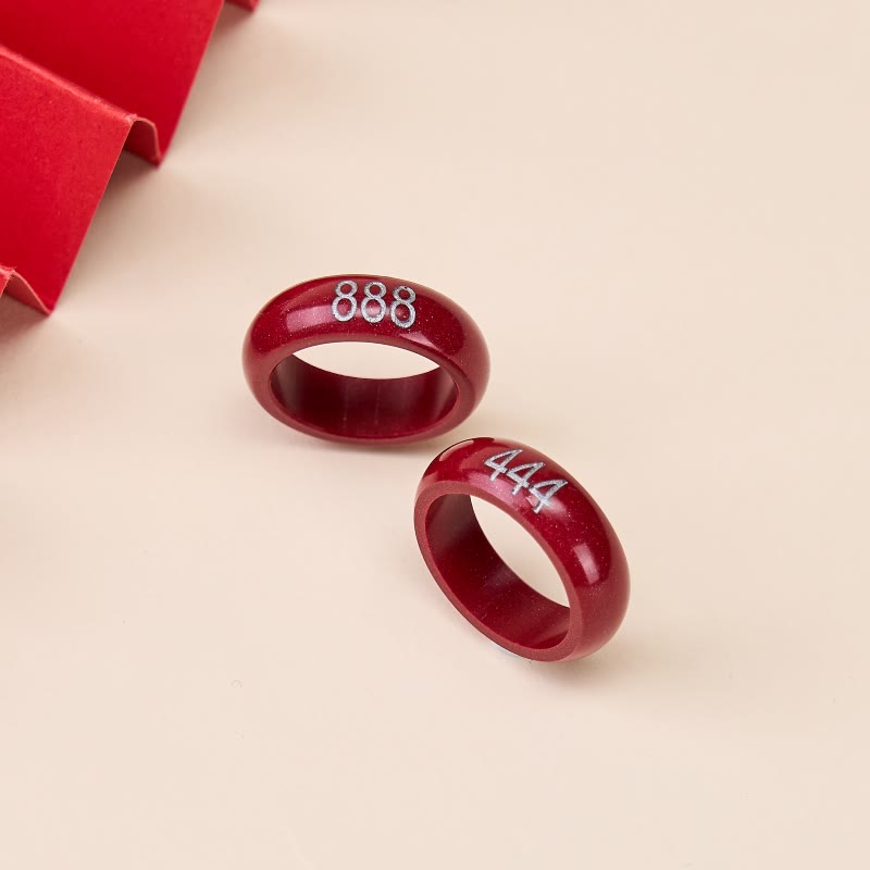 Nimara Ritual Cinnabar Round Carved 444 Angel Number 888 Angel Number Blessing Ring