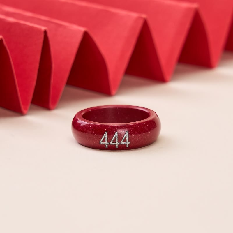 Nimara Ritual Cinnabar Round Carved 444 Angel Number 888 Angel Number Blessing Ring