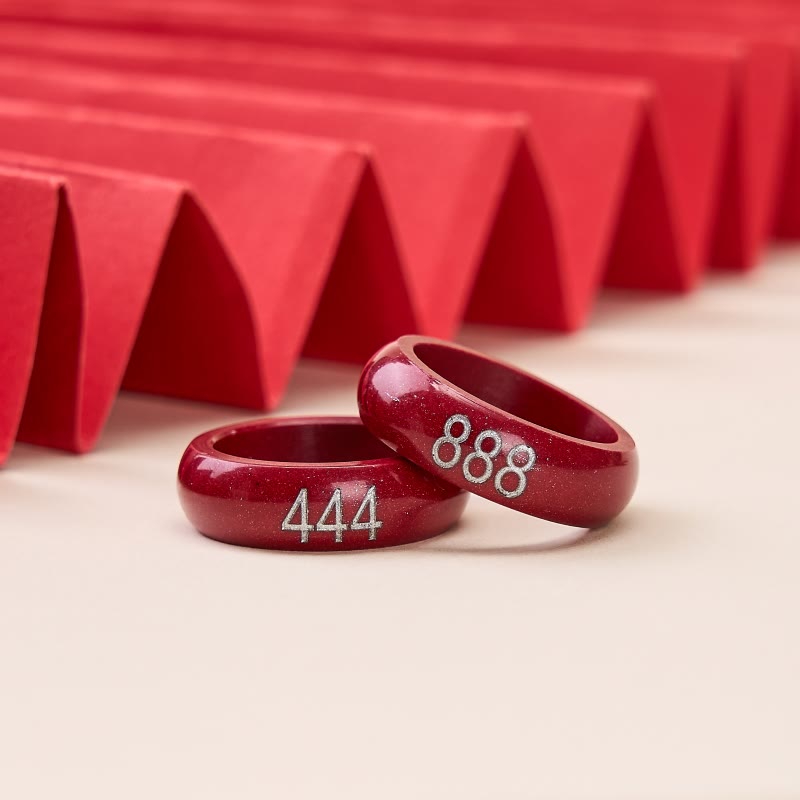 Nimara Ritual Cinnabar Round Carved 444 Angel Number 888 Angel Number Blessing Ring
