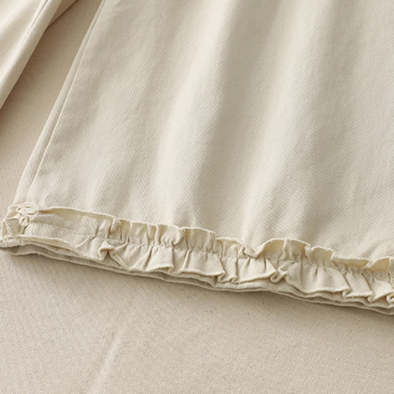 Nimara Ritual Spring Casual Solid Cotton Ruffle Hem Women's Wide Leg Pants With Pockets