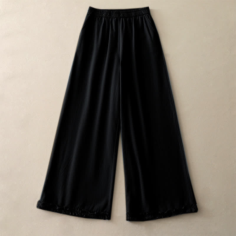 Nimara Ritual Spring Casual Solid Cotton Ruffle Hem Women's Wide Leg Pants With Pockets