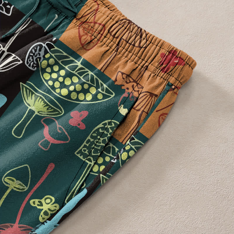 Nimara Ritual Cotton Mushroom Botanical Pattern Men's Tapered Pants With Pockets