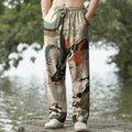 Nimara Ritual Cotton Oriental Dragon Wave Pattern Men's Tapered Pants With Pockets