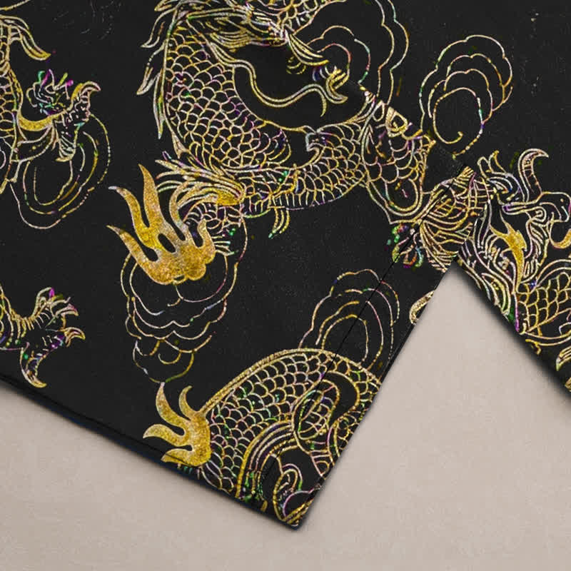 Nimara Ritual Cotton Golden Dragon Cloud Pattern Men's Tapered Pants With Pockets