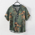 Nimara Ritual Cotton Lotus Floral Pattern Men's Short Sleeve Half Button Shirt