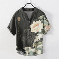 Nimara Ritual Cotton Lotus Wave Pattern Men's Short Sleeve Half Button Shirt