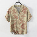 Nimara Ritual Cotton Vintage Dragon Pattern Men's Short Sleeve Half Button Shirt