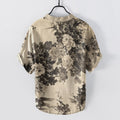 Nimara Ritual Cotton Ink Floral Pattern Men's Short Sleeve Half Button Shirt