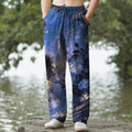 Nimara Ritual Cotton Floral Starlight Pattern Men's Tapered Pants With Pockets