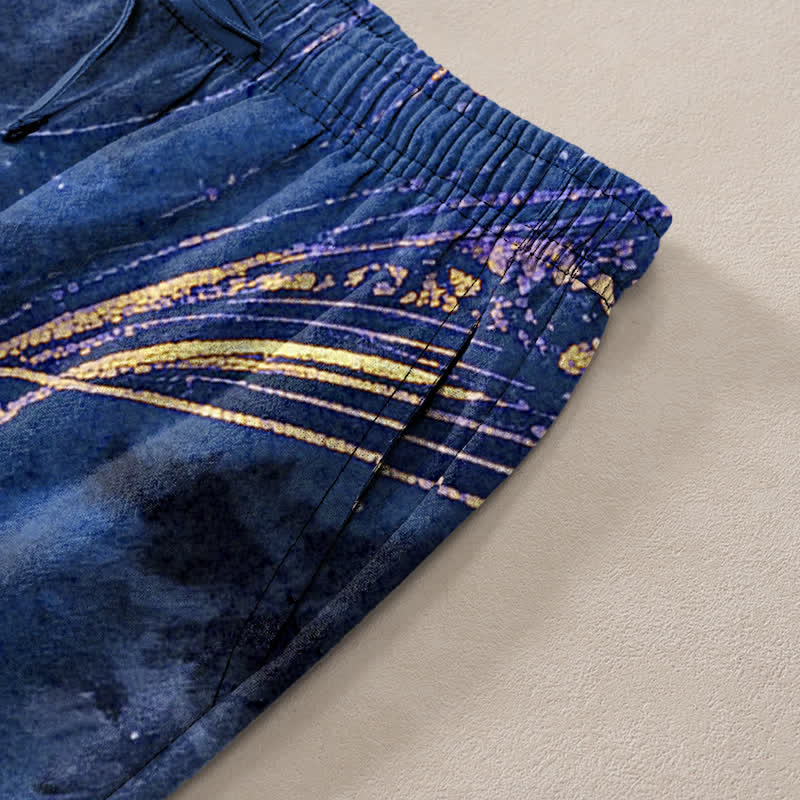 Nimara Ritual Cotton Floral Starlight Pattern Men's Tapered Pants With Pockets