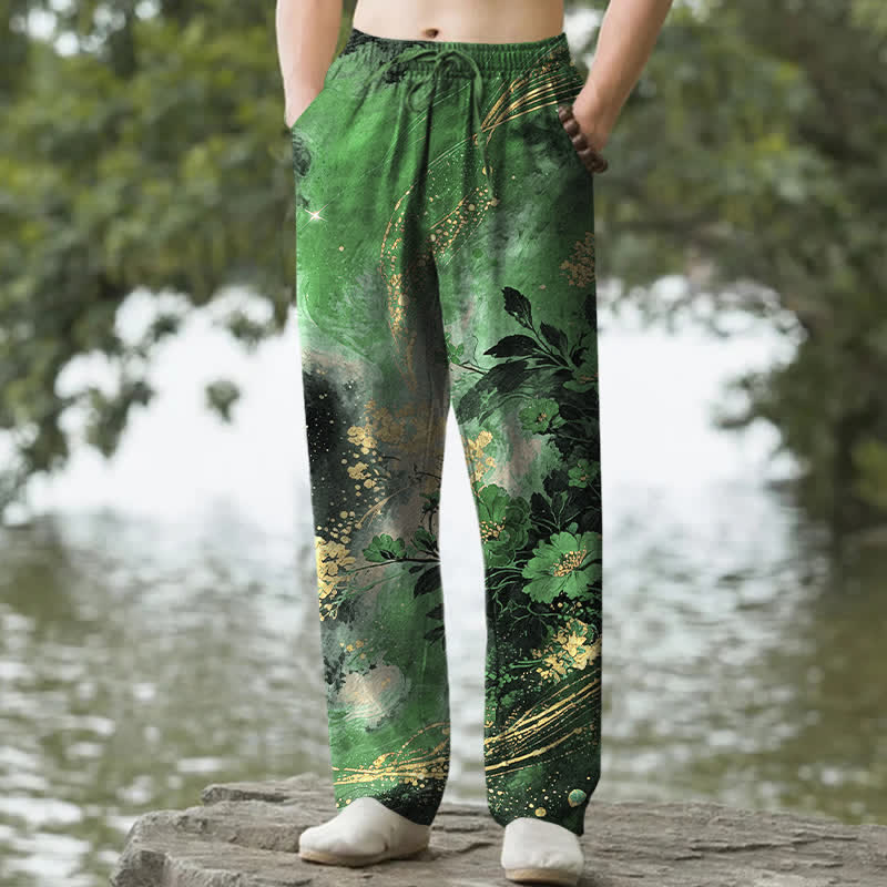Nimara Ritual Cotton Floral Starlight Pattern Men's Tapered Pants With Pockets