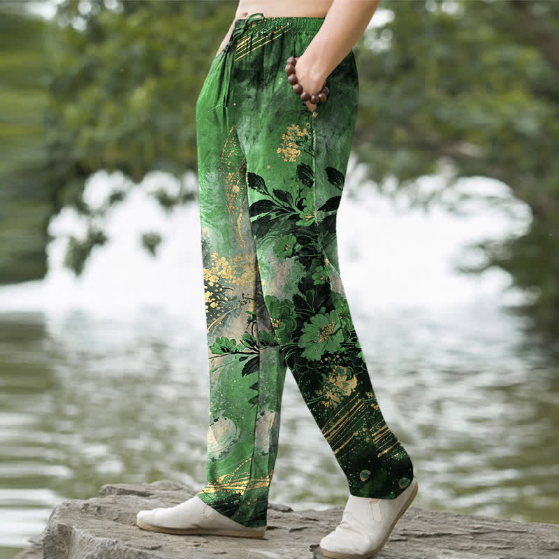 Nimara Ritual Cotton Floral Starlight Pattern Men's Tapered Pants With Pockets
