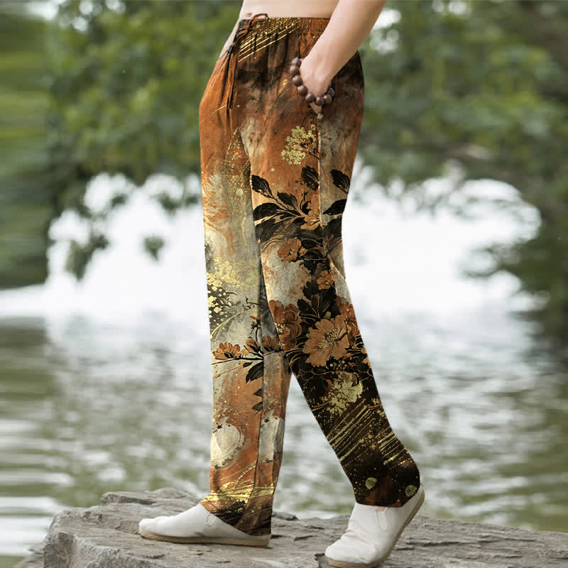 Nimara Ritual Cotton Floral Starlight Pattern Men's Tapered Pants With Pockets