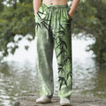 Nimara Ritual Cotton Ink Bamboo Leaf Pattern Men's Tapered Pants With Pockets