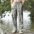 Nimara Ritual Cotton Ink Bamboo Leaf Pattern Men's Tapered Pants With Pockets