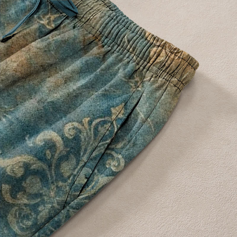 Nimara Ritual Cotton Vintage Baroque Pattern Men's Tapered Pants With Pockets