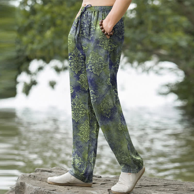 Nimara Ritual Cotton Vintage Baroque Pattern Men's Tapered Pants With Pockets