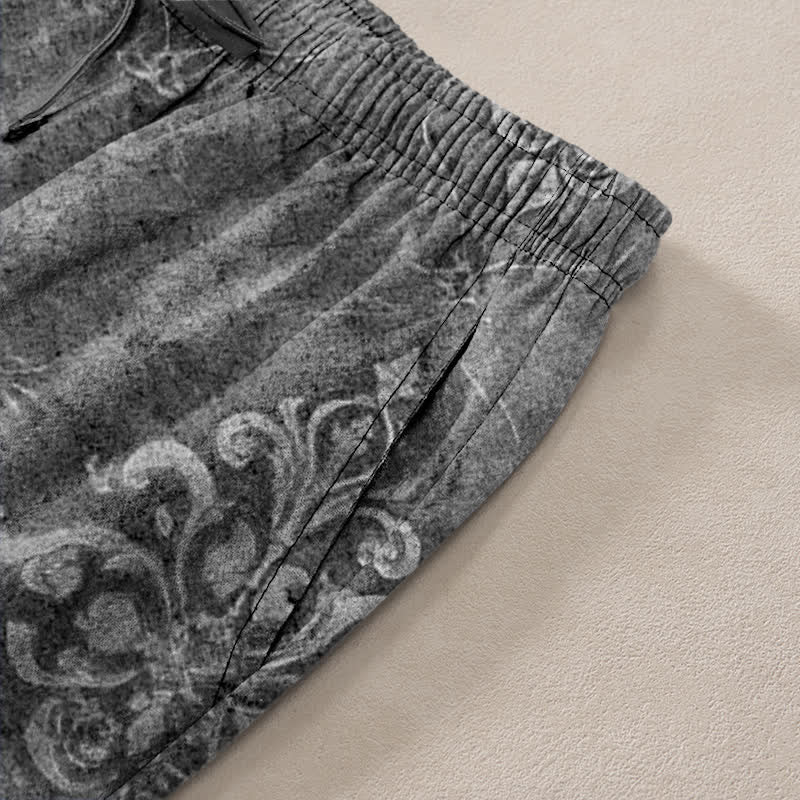 Nimara Ritual Cotton Vintage Baroque Pattern Men's Tapered Pants With Pockets