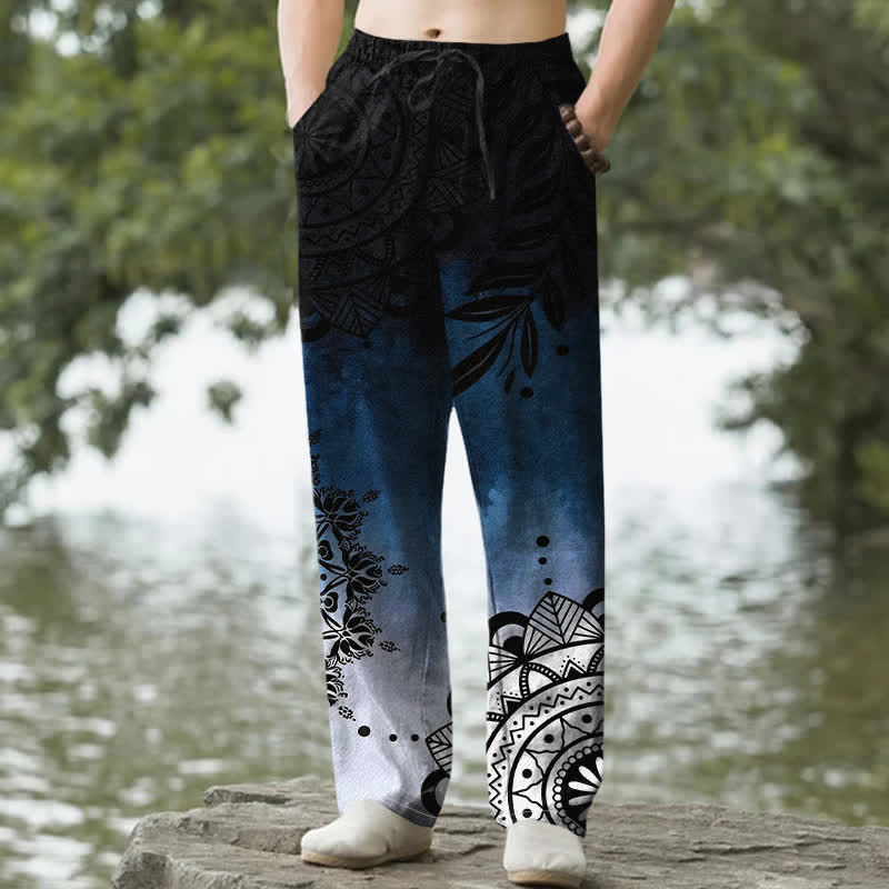 Nimara Ritual Cotton Ombre Mandala Pattern Men's Tapered Pants With Pockets