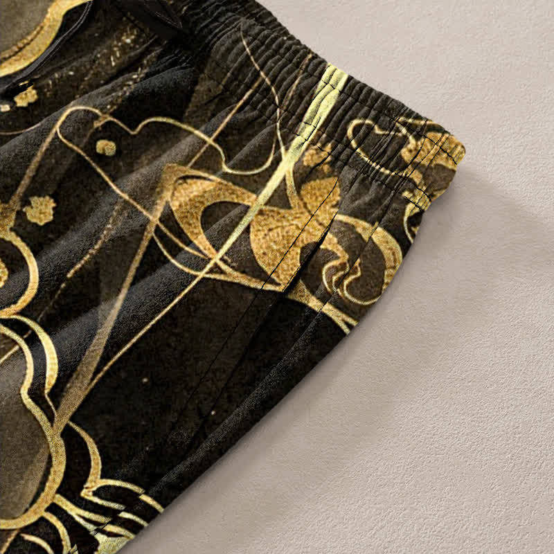 Nimara Ritual Cotton Lotus Cloud Pattern Men's Tapered Pants With Pockets