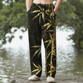 Nimara Ritual Cotton Golden Bamboo Leaf Pattern Men's Tapered Pants With Pockets