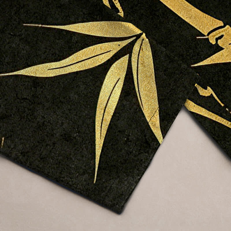 Nimara Ritual Cotton Golden Bamboo Leaf Pattern Men's Tapered Pants With Pockets