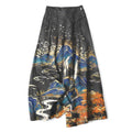 Nimara Ritual Cotton Linen Oriental Landscape Pattern Women's Elastic Waist Wide Leg Pants With Pockets