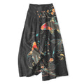 Nimara Ritual Cotton Linen Koi Fish Floral Pattern Women's Elastic Waist Wide Leg Pants With Pockets