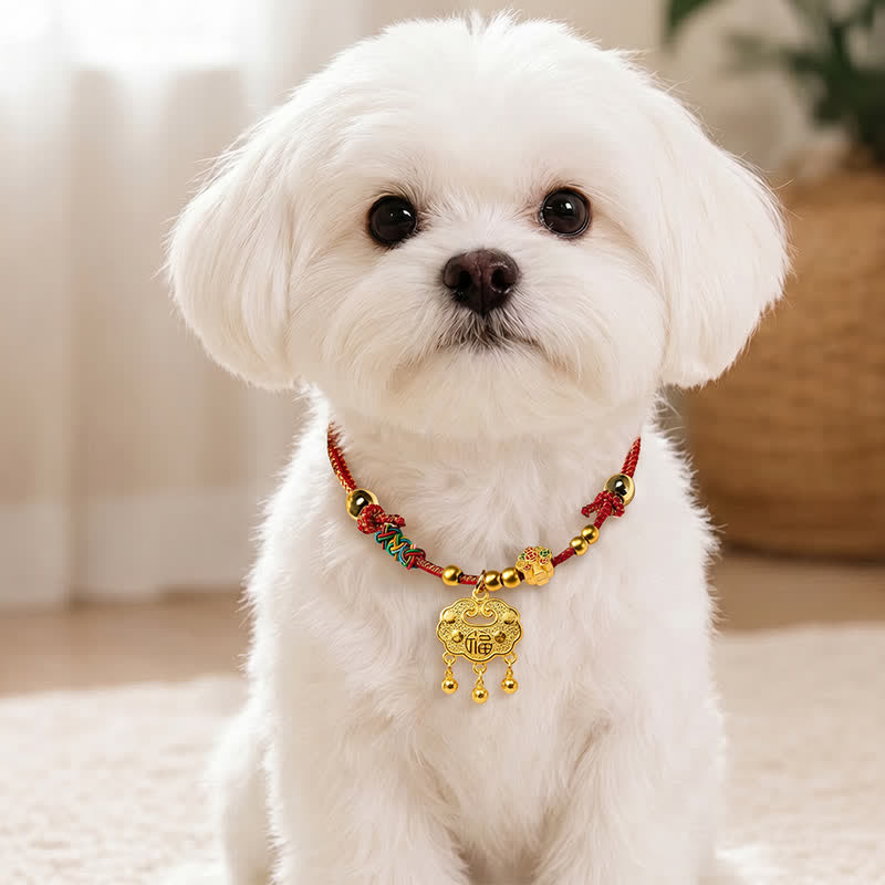 Nimara Ritual Plaited Money Tree Fu Character Red String Luck Adjustable Cats Dogs Pet Collar