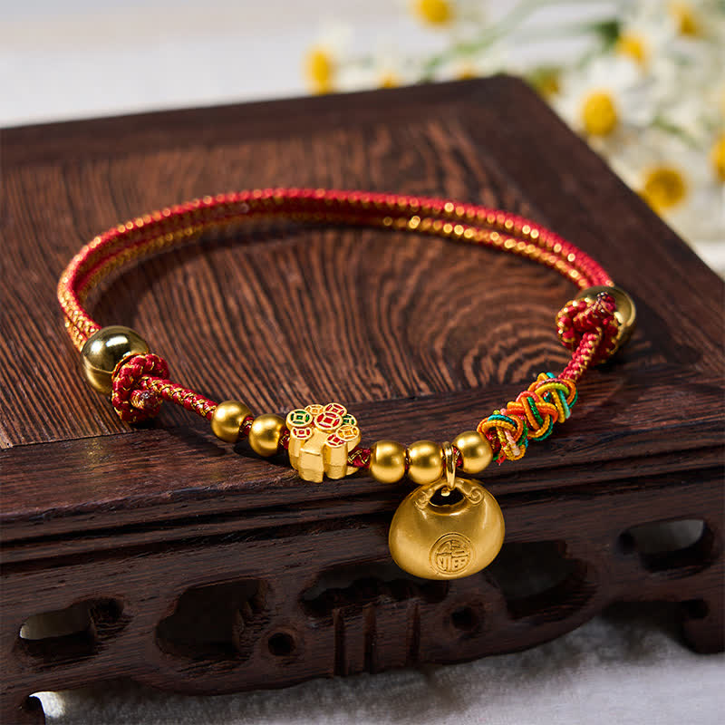 Nimara Ritual Plaited Money Tree Fu Character Red String Luck Adjustable Cats Dogs Pet Collar