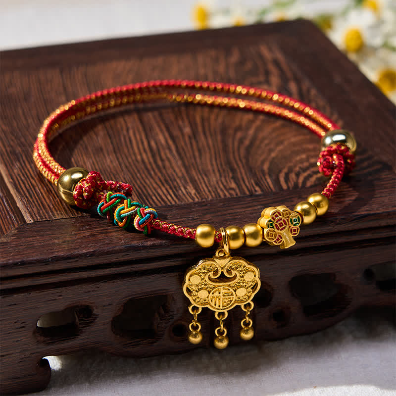 Nimara Ritual Plaited Money Tree Fu Character Red String Luck Adjustable Cats Dogs Pet Collar