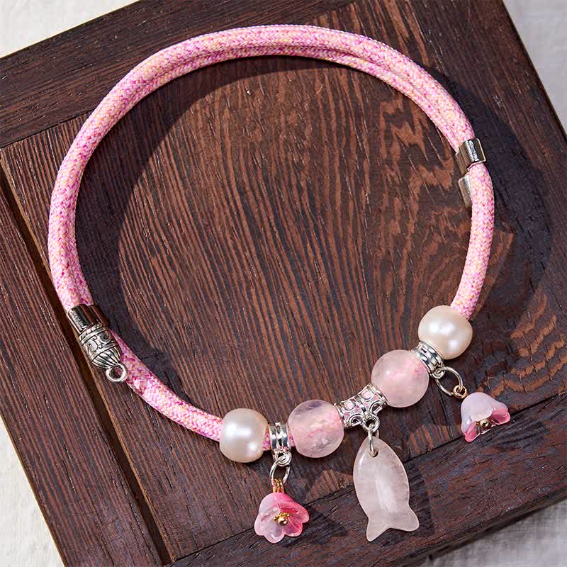 Nimara Ritual Plaited String Rose Quartz Fish Relationships Adjustable Cats Dogs Pet Collar