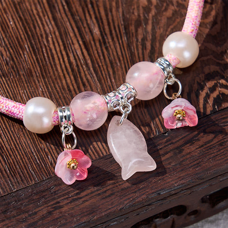 Nimara Ritual Plaited String Rose Quartz Fish Relationships Adjustable Cats Dogs Pet Collar