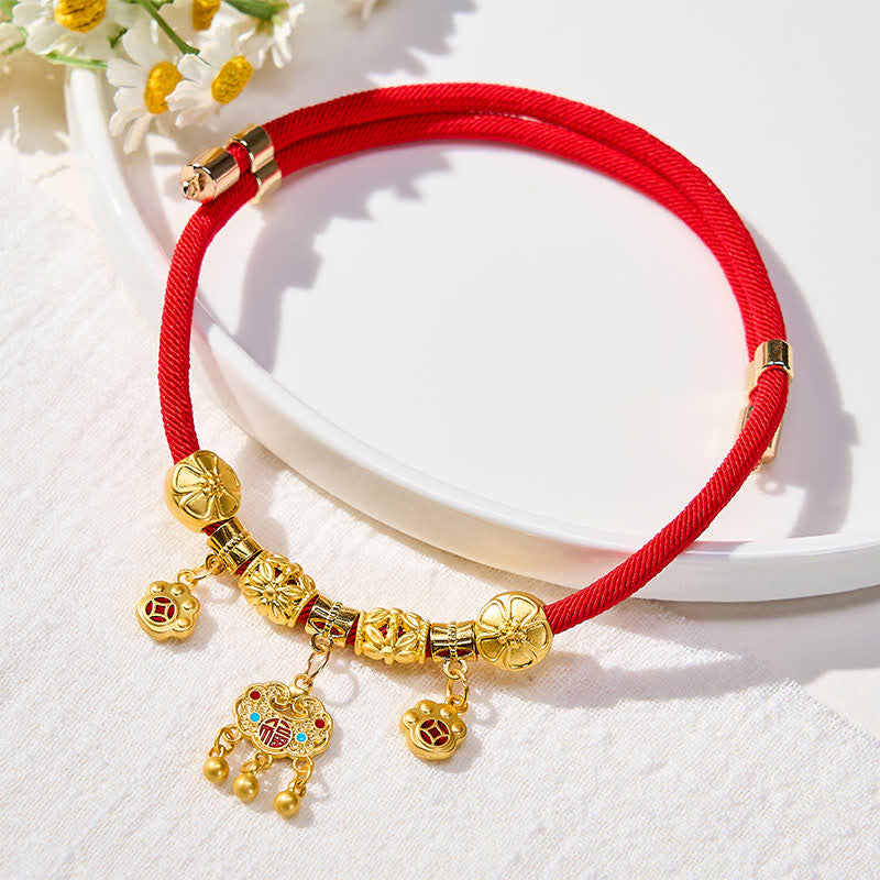 Nimara Ritual Red String Fu Character Peace Buckle Strength Adjustable Cats Dogs Pet Collar