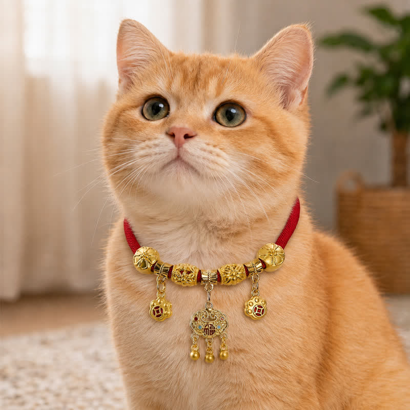 Nimara Ritual Red String Fu Character Peace Buckle Strength Adjustable Cats Dogs Pet Collar