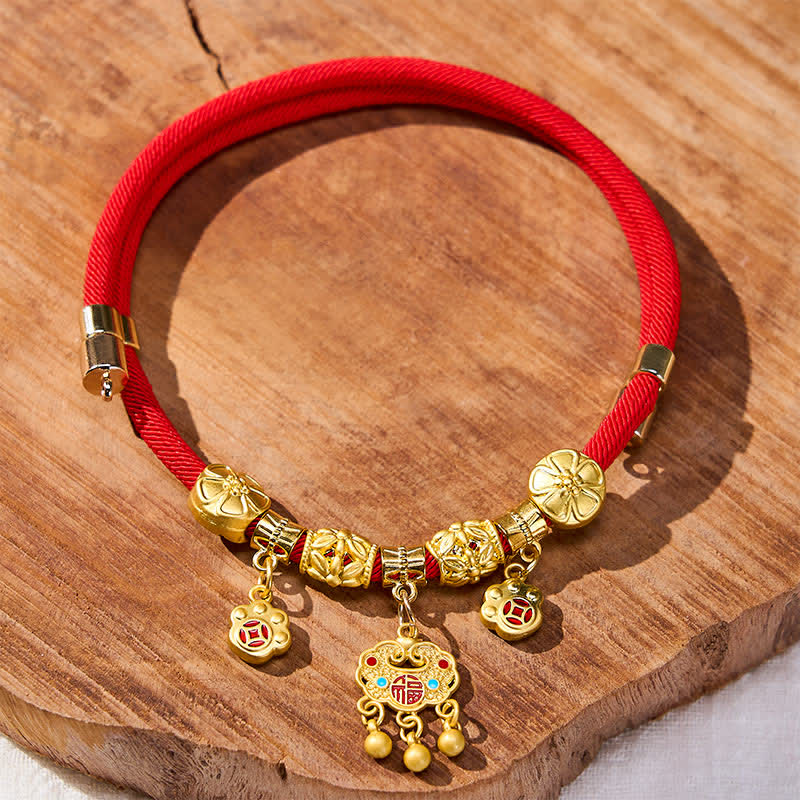 Nimara Ritual Red String Fu Character Peace Buckle Strength Adjustable Cats Dogs Pet Collar