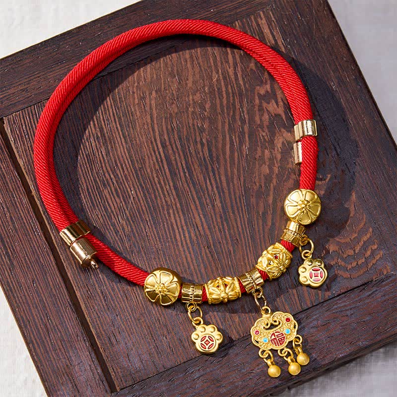 Nimara Ritual Red String Fu Character Peace Buckle Strength Adjustable Cats Dogs Pet Collar
