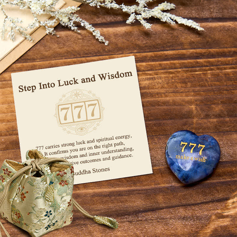 Nimara Ritual "Step Into Luck and Wisdom" 777 Angel Number Heart-Shaped Enlightenment Crystal Palm Stone Decor Includes Gift Message Card