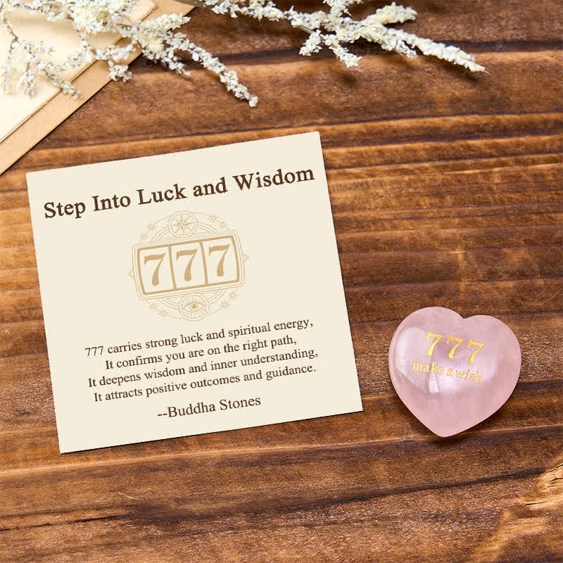 Nimara Ritual "Step Into Luck and Wisdom" 777 Angel Number Heart-Shaped Enlightenment Crystal Palm Stone Decor Includes Gift Message Card