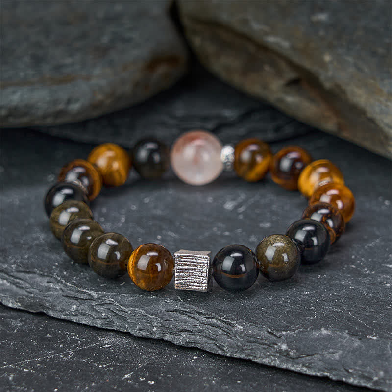 Nimara Ritual Tiger Eye Gold Sheen Obsidian Inclusion Quartz Bead Protection Bracelet